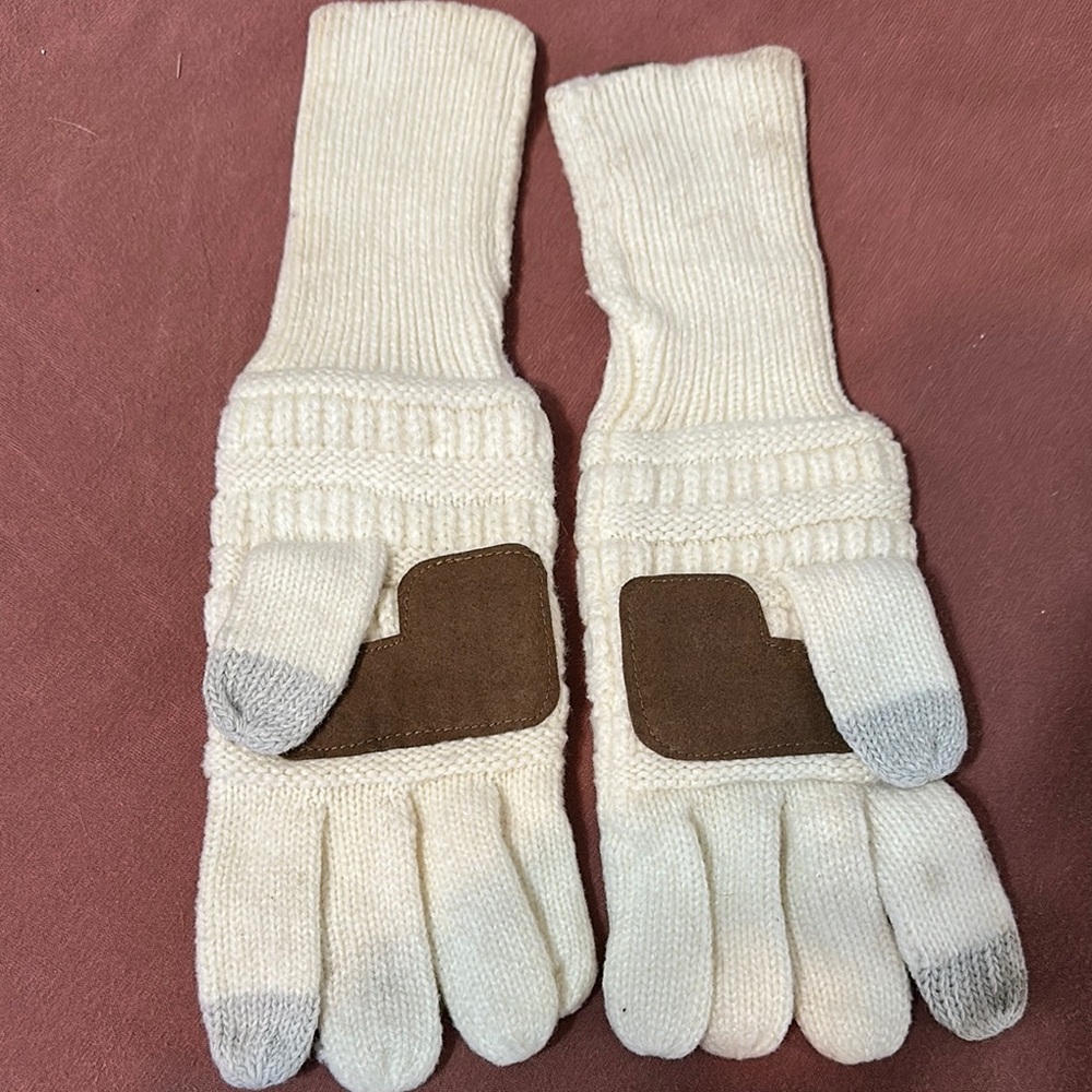 C.C Cream and Brown Knit Gloves